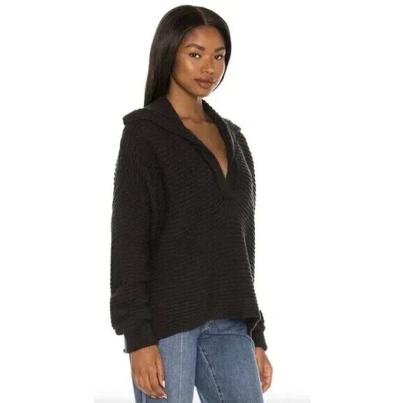 Free People MEDIUM Black Marlie Deep V Fringed Pullover Sweater - Picture 5 of 12